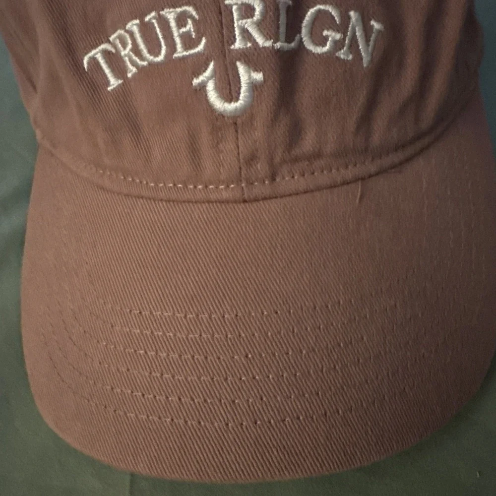 True Religion Logo Strapback Baseball Hat Pink Dusty Rose Y2K